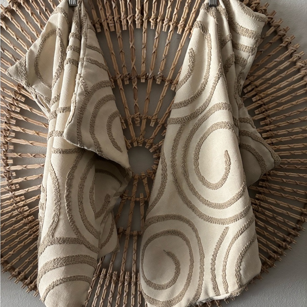 Beige Swirl Patterned Pillow Covers 22x22 set of 2 - Picture 3 of 7